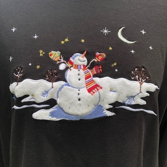 White Stag Womens Winter Holiday Snowman Black Top Size XL - Picture 2 of 5